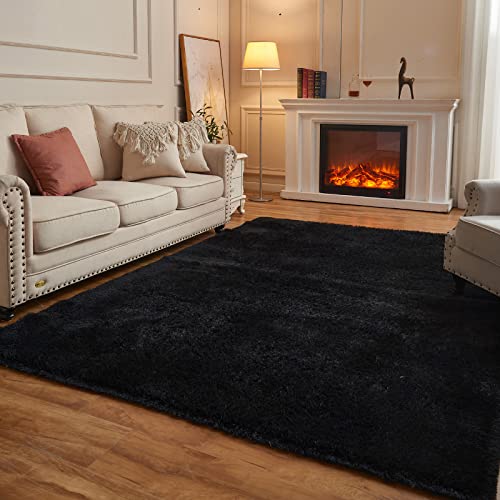 Arbosofe Fluffy Soft Area Rugs for Bedroom Living Room, Black Shaggy Rugs 5 x 7 Feet, Carpet for Kids Room, Throw Rug for Nursery Room, Fuzzy Plush Rug for Dorm, Cute Room Decor for Baby