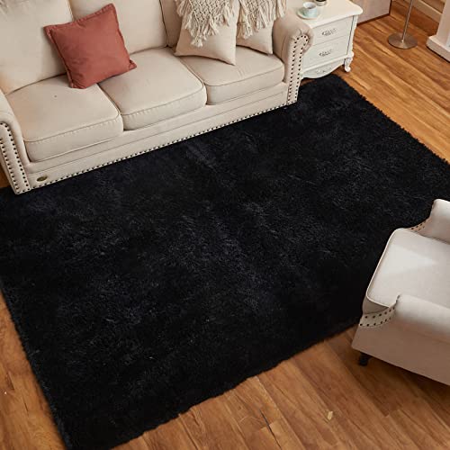 Arbosofe Fluffy Soft Area Rugs for Bedroom Living Room, Black Shaggy Rugs 5 x 7 Feet, Carpet for Kids Room, Throw Rug for Nursery Room, Fuzzy Plush Rug for Dorm, Cute Room Decor for Baby