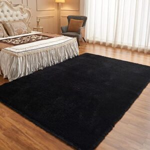 Arbosofe Fluffy Soft Area Rugs for Bedroom Living Room, Black Shaggy Rugs 5 x 7 Feet, Carpet for Kids Room, Throw Rug for Nursery Room, Fuzzy Plush Rug for Dorm, Cute Room Decor for Baby