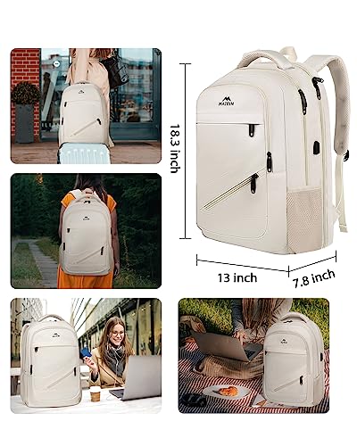 MATEIN 17 inch Laptop Backpack for Women, Big Travel Backpack Airline Approved with Luggage Strap, Heavy Duty Work Bag with USB Charging Port, Water Resistant Bag for College, Beige