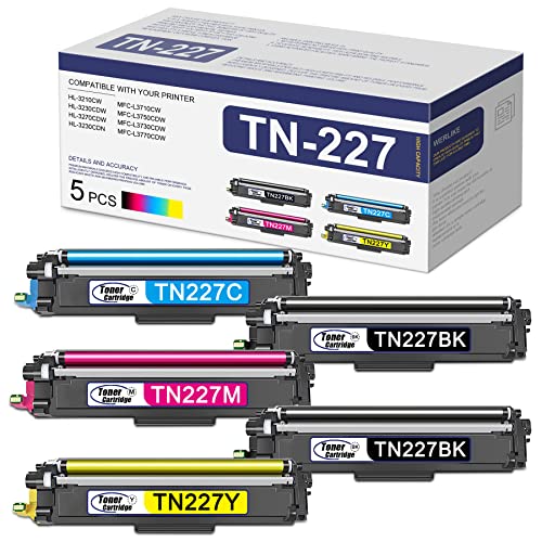 TN-227BK TN-227C TN-227M TN-227Y High Yield Toner: Compatible TN227 Toner Cartridge 5 Pack Replacement for Brother TN227 HL-3230CDW 3270CDW 3290CDW 3230CDN DCP-L3550CDW Printer, Sold by WERLIKE