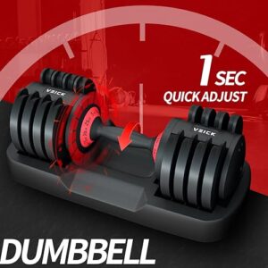 VEICK Adjustable Dumbbell, 25/55 lb Dumbbell for Men and Women, Fast Adjust Weight by Turning Handle, Black Dumbbell with Tray Suitable for Home Gym Full Body Workout Fitness