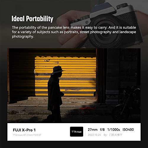 TTARTISAN (2022 Upgrade) TTartisan 27mm F2.8 Autofocus Lens, Compatible with Fuji X-Mount Cameras XS10 X-E4 X-T10 X-T20 X-T3 X-T4 X-T100 X-T200 X-T30 X-Pro1 X-Pro2 X-Pro3 X-E1 (Titanium-27mm F2.8)