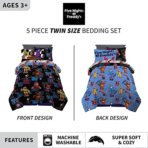 Franco Kids Bedding Super Soft Comforter and Sheet Set with Sham, 5 Piece Twin Size, Five Nights at Freddy's & Kids Room Window Curtains Drapes Set, 82 in x 84 in, Five Nights at Freddy's