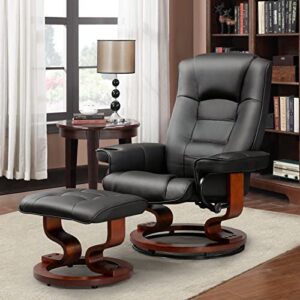 AVAWING Recliner Chair with Ottoman Adjustable Swivel Chair with Footrest 360° Swivel PU Leather Reclining Chair with Footrest for Living Room Recliner and Ottoman with Wood Base, Black