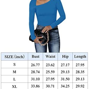 REORIA Women's Casual Classy Asymmetrical Neck Long Sleeve Ribbed Slimming Thong Leotards Bodysuit Tops Coffee Large