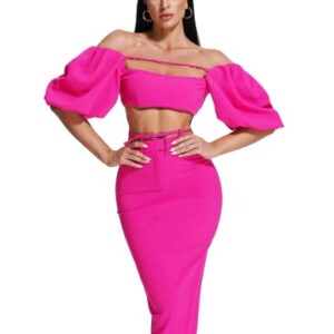 BELLA BARNETT Pink Two Piece Set for Women Puff Sleeve Dress Sexy Pink Cocktail Dress Women Corset Dress Pink Dress for Women