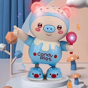 dancing piggy robot toys for kids funny dancing automaton toy with led lights and music, interactive electronic kids piglet robot toy, for boys and girls (blue)