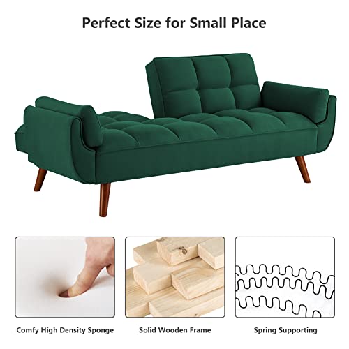 Betoko Convertible Futon Sofa Bed Sleeper Twin Size, Modern Reclining Linen Split Back Sofa Couch with Pillow Top Arm for Compact Living Room,Apartment (Green),(PTARMFUTON)