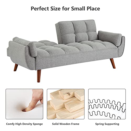 Betoko Convertible Futon Sofa Bed Sleeper Twin Size, Modern Reclining Linen Split Back Sofa Couch with Pillow Top Arm for Compact Living Room,Apartment (Grey)