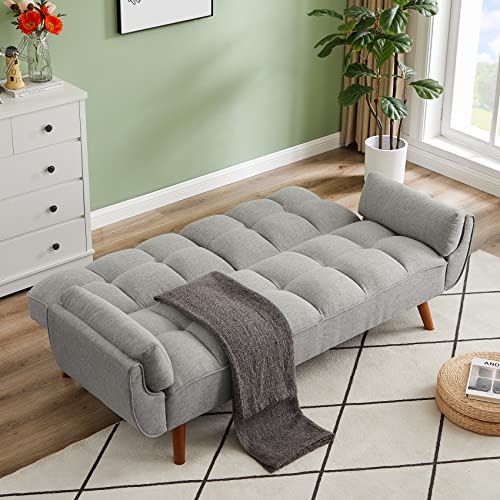 Betoko Convertible Futon Sofa Bed Sleeper Twin Size, Modern Reclining Linen Split Back Sofa Couch with Pillow Top Arm for Compact Living Room,Apartment (Grey)