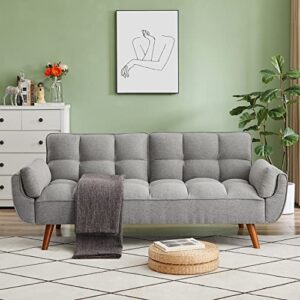 Betoko Convertible Futon Sofa Bed Sleeper Twin Size, Modern Reclining Linen Split Back Sofa Couch with Pillow Top Arm for Compact Living Room,Apartment (Grey)