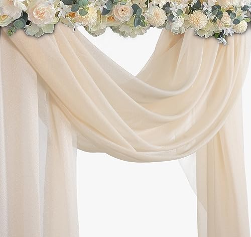 Mohoeey 20ft Ivory Wedding Arch Draping Fabric,Sheer Backdrop Curtains Draps Decorations for Wedding Ceremony Party Ceiling Home Decoration