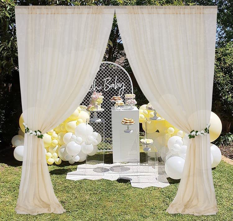 Mohoeey 20ft Ivory Wedding Arch Draping Fabric,Sheer Backdrop Curtains Draps Decorations for Wedding Ceremony Party Ceiling Home Decoration