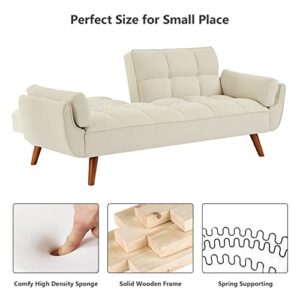 Betoko Convertible Futon Sofa Bed Sleeper Twin Size, Modern Reclining Linen Split Back Sofa Couch with Pillow Top Arm for Compact Living Room,Apartment (Beige)
