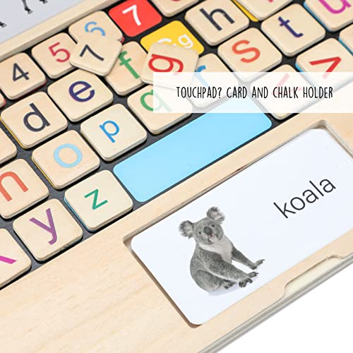 GeroCrew 11.8" My First Laptop: Wooden Learning Toy with Magnetic Letters, Flashcards & Chalkboard - Montessori Toddler Toys - Educational Toy for Kids Ages 3