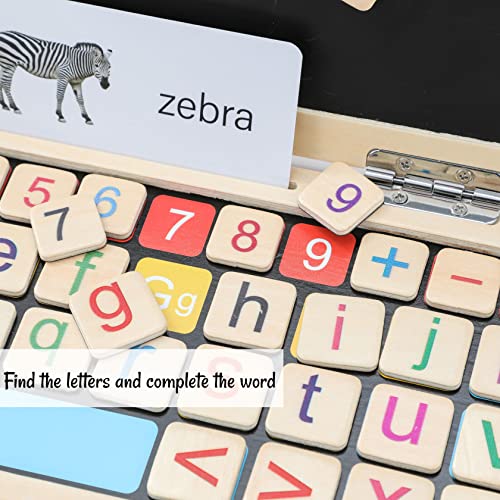 GeroCrew 11.8" My First Laptop: Wooden Learning Toy with Magnetic Letters, Flashcards & Chalkboard - Montessori Toddler Toys - Educational Toy for Kids Ages 3