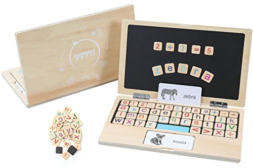 GeroCrew 11.8" My First Laptop: Wooden Learning Toy with Magnetic Letters, Flashcards & Chalkboard - Montessori Toddler Toys - Educational Toy for Kids Ages 3