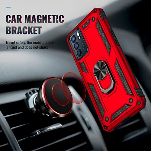 LONUO Phone Case Cover Compatible with Oppo Reno 6 5G Case Mobile Phone with Magnetic Holder Case, Heavy Duty Shockproof Protection Compatible with Oppo Reno6 (5G) Bags Sleeves (Color : Vermelho)