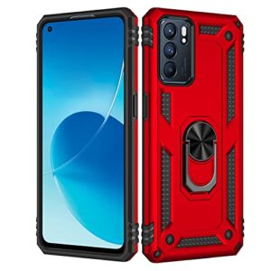 LONUO Phone Case Cover Compatible with Oppo Reno 6 5G Case Mobile Phone with Magnetic Holder Case, Heavy Duty Shockproof Protection Compatible with Oppo Reno6 (5G) Bags Sleeves (Color : Vermelho)