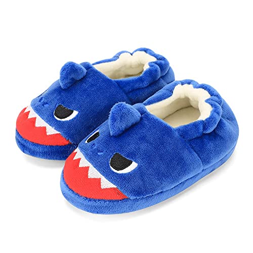 KAKU NANU Toddler Slippers Shark Animal Slippers for Kids Boys, Shark Plush Slip-On Comfort Slippers for Indoor/Outdoor (Blue, 9-10 Toddler)