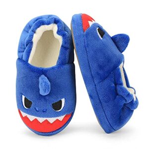 KAKU NANU Toddler Slippers Shark Animal Slippers for Kids Boys, Shark Plush Slip-On Comfort Slippers for Indoor/Outdoor (Blue, 9-10 Toddler)