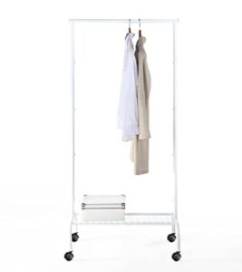 sunnypoint durable compact rolling garment rack with shelf (gr-1tc, wht)