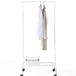 SunnyPoint Durable Compact Rolling Garment Rack with Shelf (GR-1TC, WHT)