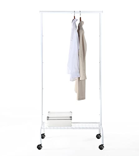 SunnyPoint Durable Compact Rolling Garment Rack with Shelf (GR-1TC, WHT)