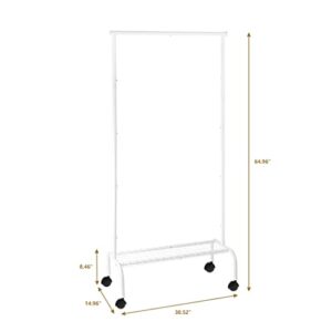 SunnyPoint Durable Compact Rolling Garment Rack with Shelf (GR-1TC, WHT)