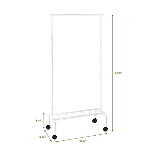 SunnyPoint Durable Compact Rolling Garment Rack with Shelf (GR-1TC, WHT)