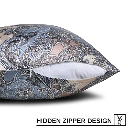 FELYSIK Blue Gray Paisley Silk Pillowcase for Hair and Skin - Standard 20"x26", 22 Momme 100% Mulberry Silk Floral Print Pillow Cases with Zipper