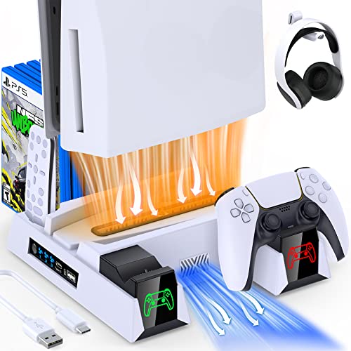 Gammeefy PS5 Accessories Cooling Station with Controller Charging Station for PS5 Digital/Disc Version Console, PS5 Stand Holds PS5 Controller, Headset, Remote Control, 11 Game Slots