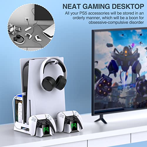 Gammeefy PS5 Accessories Cooling Station with Controller Charging Station for PS5 Digital/Disc Version Console, PS5 Stand Holds PS5 Controller, Headset, Remote Control, 11 Game Slots