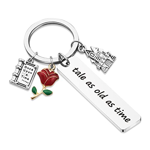 SELOPU Inspirational Keychain Beauty And The Beast Gift Tale As Old As Time Princess Jewelry Gift Belle Keychain Wedding Jewelry Gift for Her (Tale as old-KEY1)