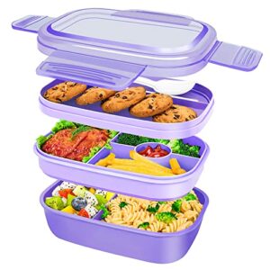 mkavoe bento box adult lunch box, 3-in-one stackable bento lunch box for kids/adults, 8 compartments & utensil set lunch box kids, leak-proof bento boxes for work, picnic, school