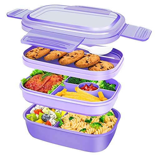 MKAVOE Bento Box Adult Lunch Box, 3-in-One Stackable Bento Lunch Box for Kids/Adults, 8 Compartments & Utensil Set Lunch Box Kids, Leak-Proof Bento Boxes for Work, Picnic, School