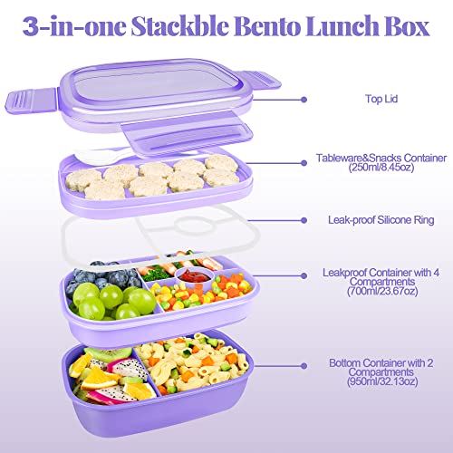 MKAVOE Bento Box Adult Lunch Box, 3-in-One Stackable Bento Lunch Box for Kids/Adults, 8 Compartments & Utensil Set Lunch Box Kids, Leak-Proof Bento Boxes for Work, Picnic, School