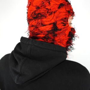 Atakai Balaclava Distressed Knitted Full Face Ski Mask Winter Windproof Neck Warmer for Men Women One Size Fits All, Yeat Inspired (Red Storm)