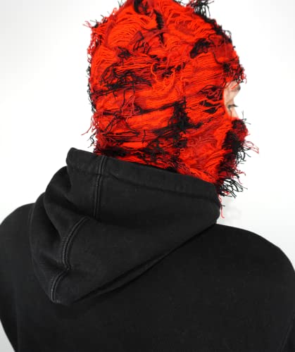 Atakai Balaclava Distressed Knitted Full Face Ski Mask Winter Windproof Neck Warmer for Men Women One Size Fits All, Yeat Inspired (Red Storm)