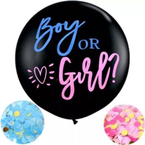 gender reveal balloon with confetti, 36 inch black balloons x2 with pink, blue and gold hearts confetti for boy or girl baby shower party supplies gender reveal decorations and ideas kit