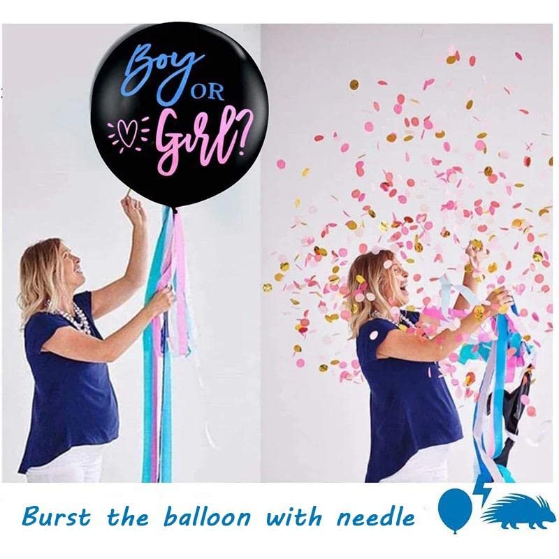 Gender Reveal Balloon with Confetti, 36 Inch Black Balloons x2 with Pink, Blue and Gold hearts Confetti for Boy or Girl Baby Shower Party Supplies Gender Reveal Decorations and Ideas Kit