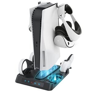 upgraded psvr2 controller charging dock,ps5 controller charger, cooling station with 3-level speeds silent fan,vr and ps5 stand horizontal display your psvr2 and ps5 accessories