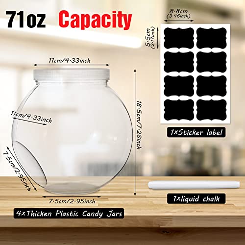 4 Pieces Plastic Candy Jars with Lids 71 oz Clear Cookie Jars Candy Buffet Containers Candy Holder for Candy Buffet Food Snack Storage Canister for Kitchen Counter with Marker and Labels