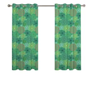 ethnic curtains for living room home decor, mandala hippie boho floral swirls detailed with emerald green backdrop art grommet thermal insulated room darkening curtains for living room w63" x l45"