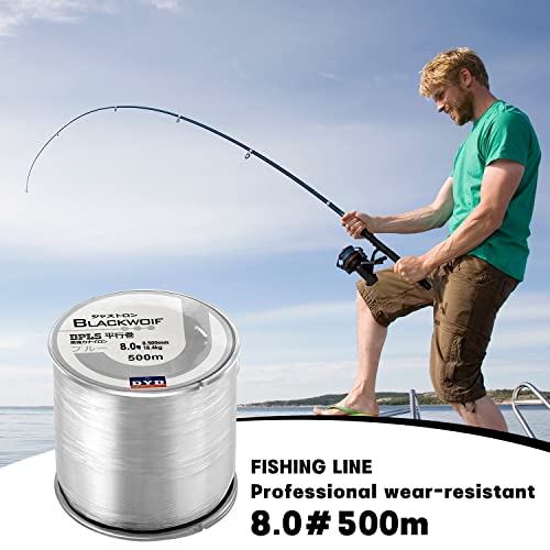 Fishing Line Monofilament Fishing Wire 500M Clear Fishing Lines Nylon 0.8mm Fishing Line for Saltwater & Freshwater Fishing(2-35LB)