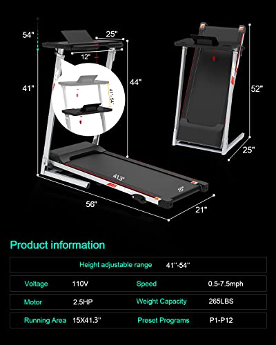 FYC Folding Treadmill for Home - Compact Slim Running Machine Portable Electric Treadmill Foldable Treadmill Workout Exercise for Small Apartment Home Gym Fitness Walking, with Adjustable Table