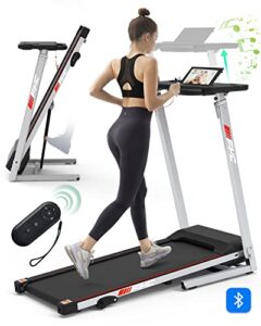 fyc folding treadmill for home - compact slim running machine portable electric treadmill foldable treadmill workout exercise for small apartment home gym fitness walking, with adjustable table
