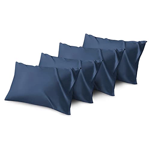 KKJIAF Bamboo Pillowcases Standard Size Set of 2, Cooling Pillowcase with Envelope Closure, Breathable, Soft Silky & Comfortable Pillow Case, 20 x 26 (Navy Blue)