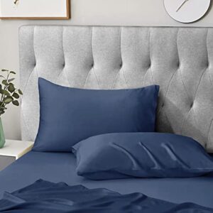 KKJIAF Bamboo Pillowcases Standard Size Set of 2, Cooling Pillowcase with Envelope Closure, Breathable, Soft Silky & Comfortable Pillow Case, 20 x 26 (Navy Blue)